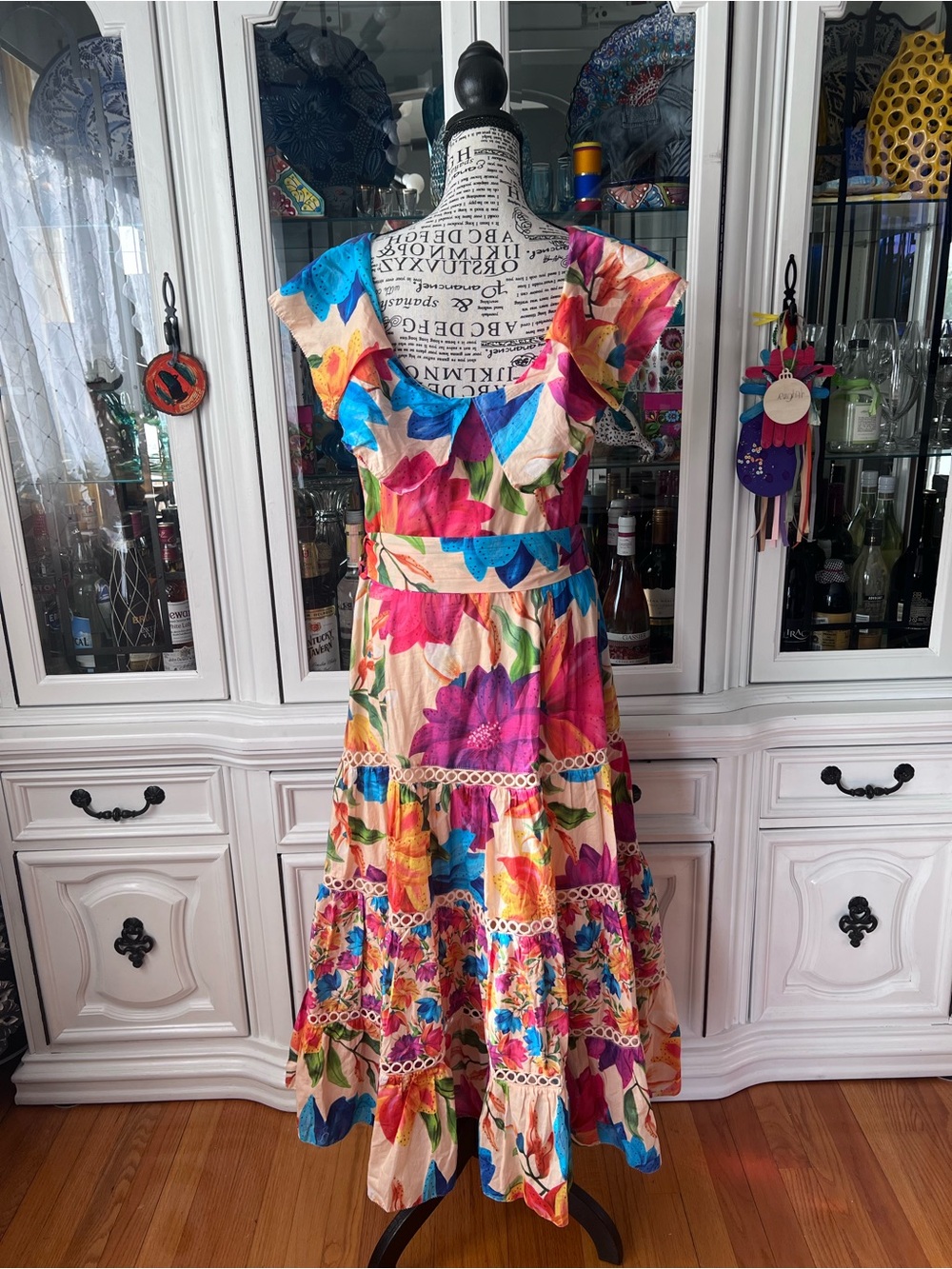 FARM Rio Multicolor Floral Ruffle Midi Dress L - Picture 5 of 16